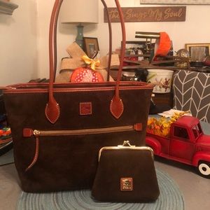 Dooney and Bourke Brown Tmoro Suede Tote and matching Coin Purse